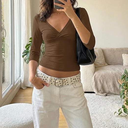 ZEYA - Jillian Deep V Midi Sleeve Tee