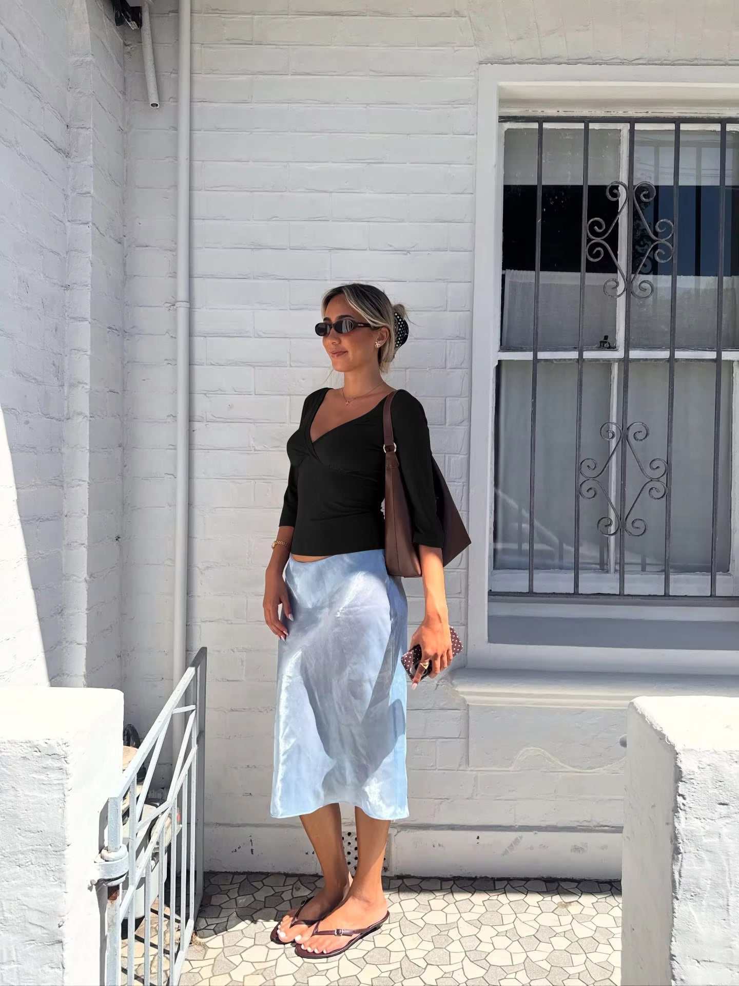 ZEYA - Jillian Deep V Midi Sleeve Tee