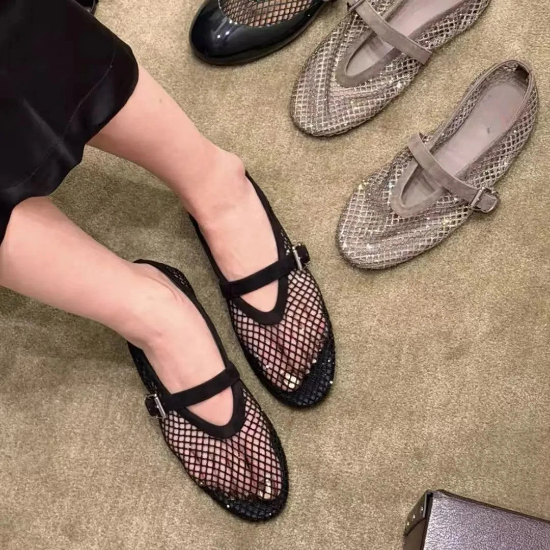 ZEYA - Kaila Rhinestone Mesh Ballet Flats