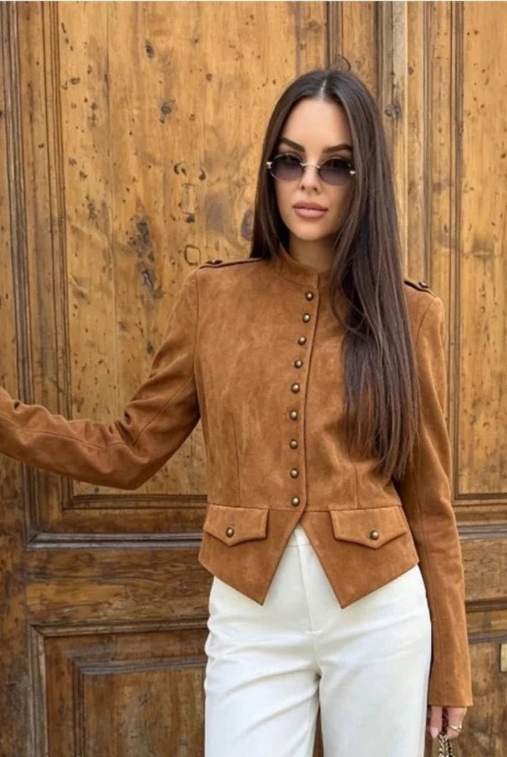 ZEYA - Kate Faux Suede Button Cropped Coat