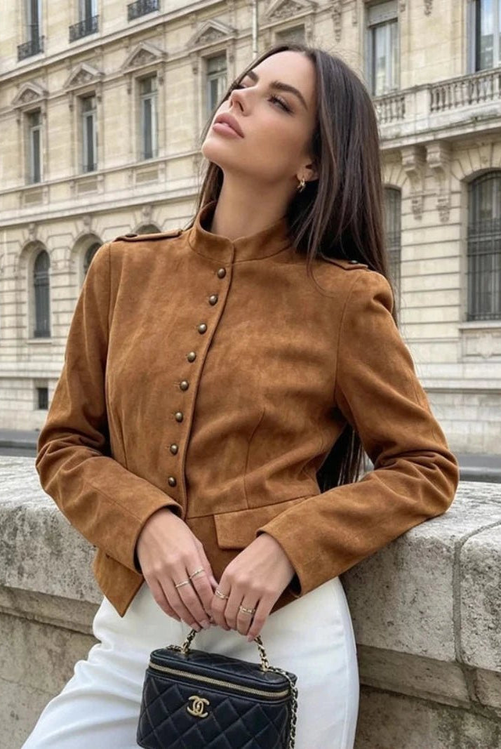 ZEYA - Kate Faux Suede Button Cropped Coat