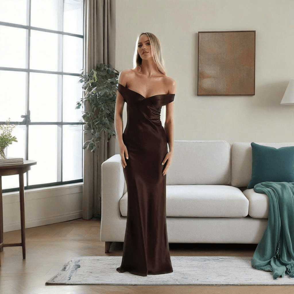 ZEYA - Katelyn Satin Off the Shoulder Maxi Dress