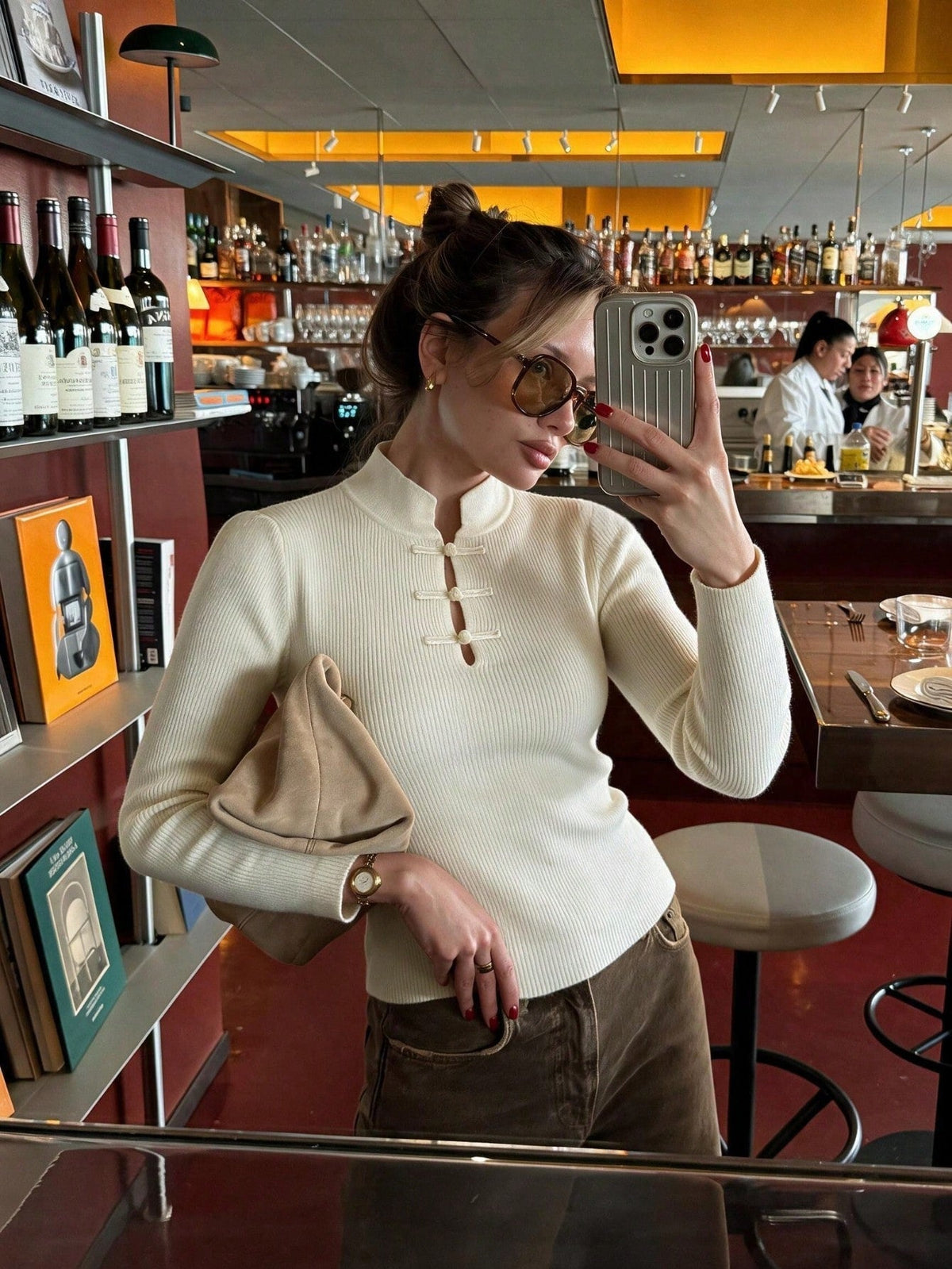 ZEYA - Katie Mandarin Collar Ribbed Knit Top