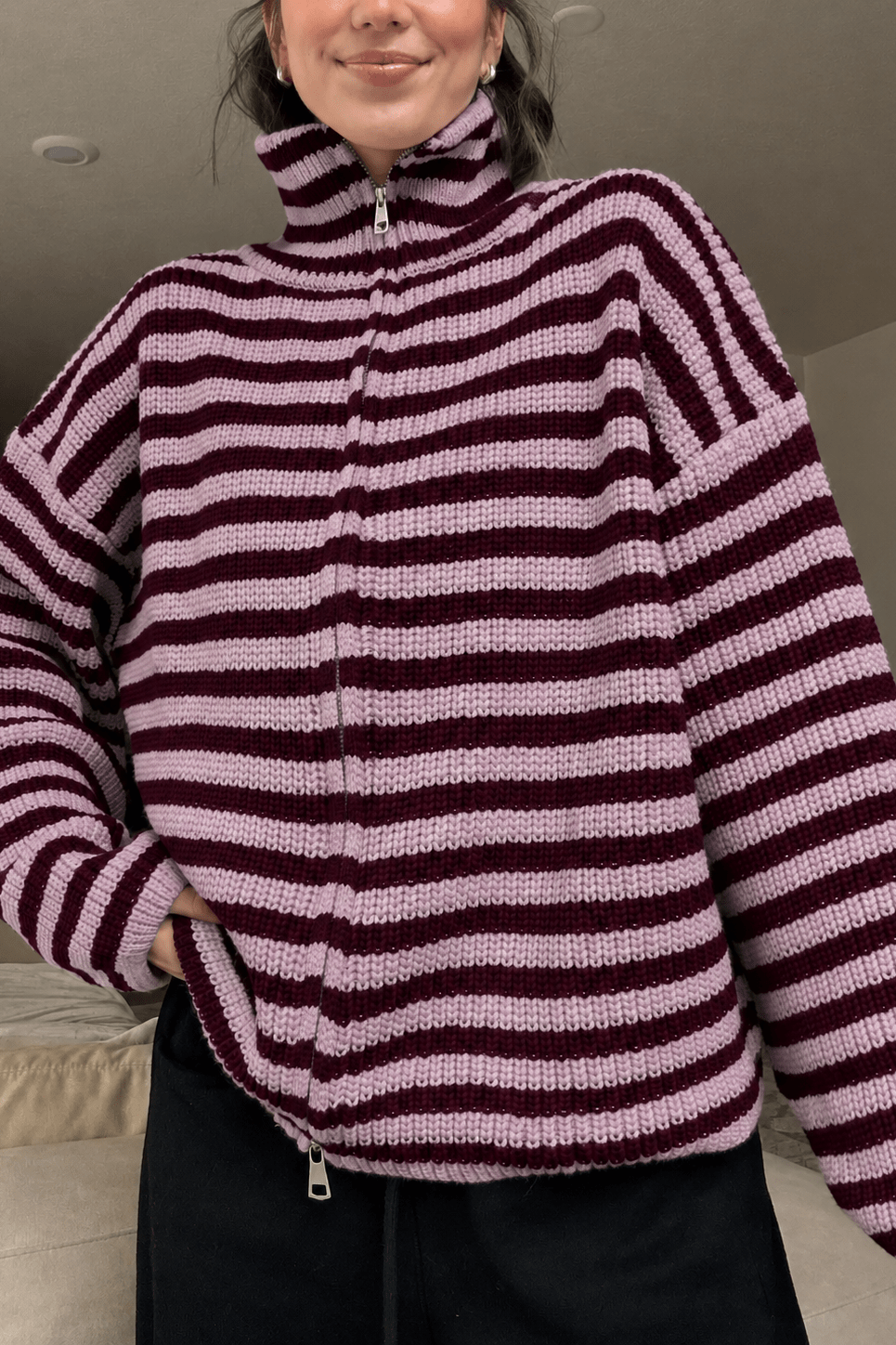 ZEYA - Leah Striped Knit High-Neck Sweater