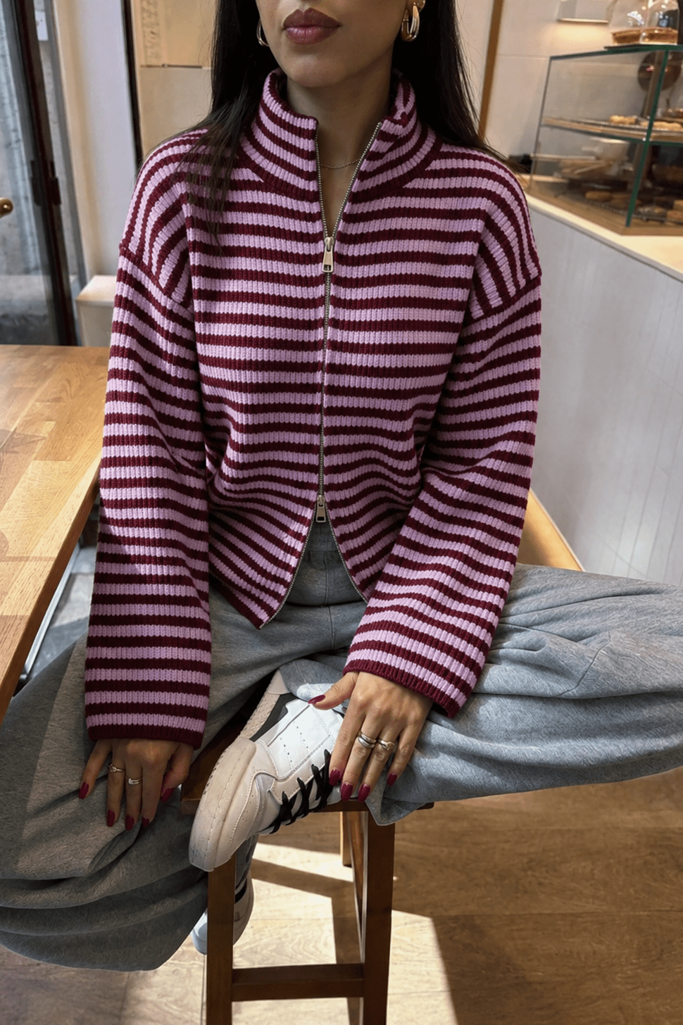 ZEYA - Leah Striped Knit High-Neck Sweater