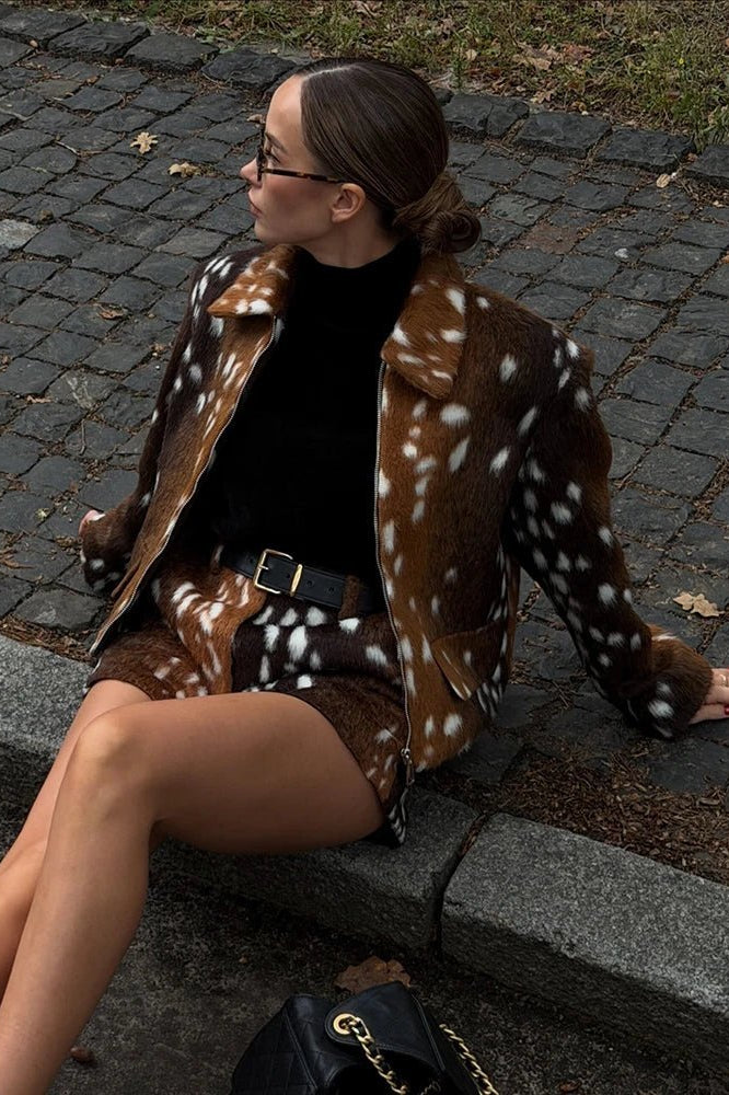 ZEYA - Lena Bambi Faux Fur Jacket and Shorts Set