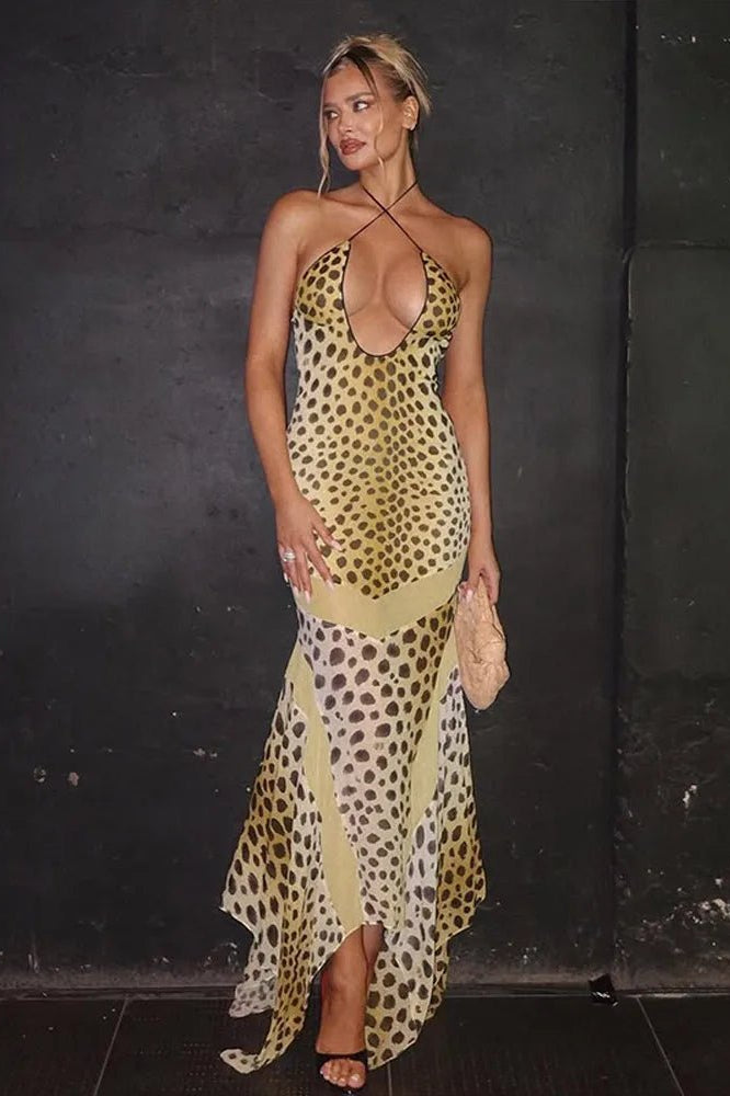 ZEYA - Lily Leopard Print Halter Maxi Dress