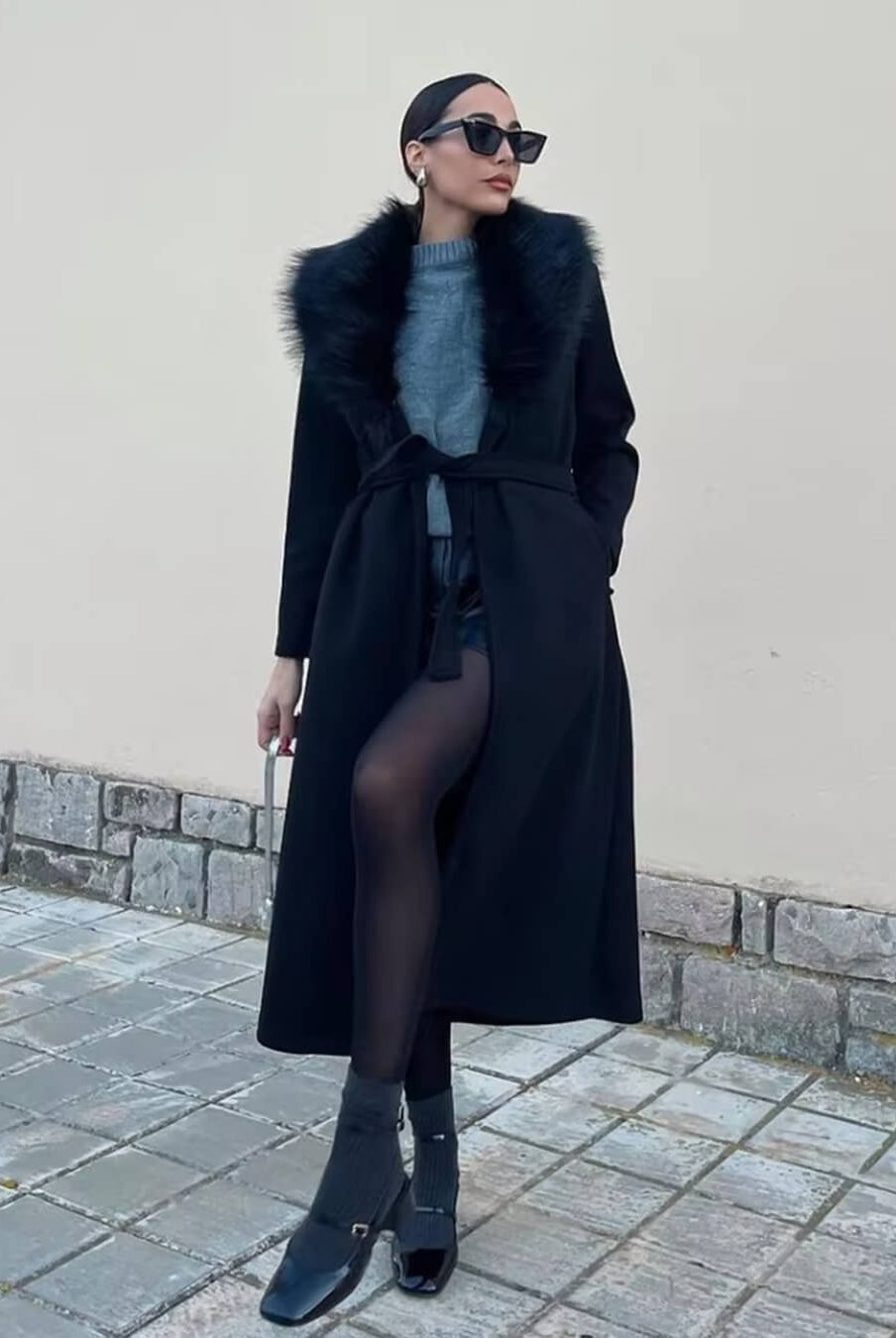ZEYA - Lola Faux Fur Collar Maxi Coat