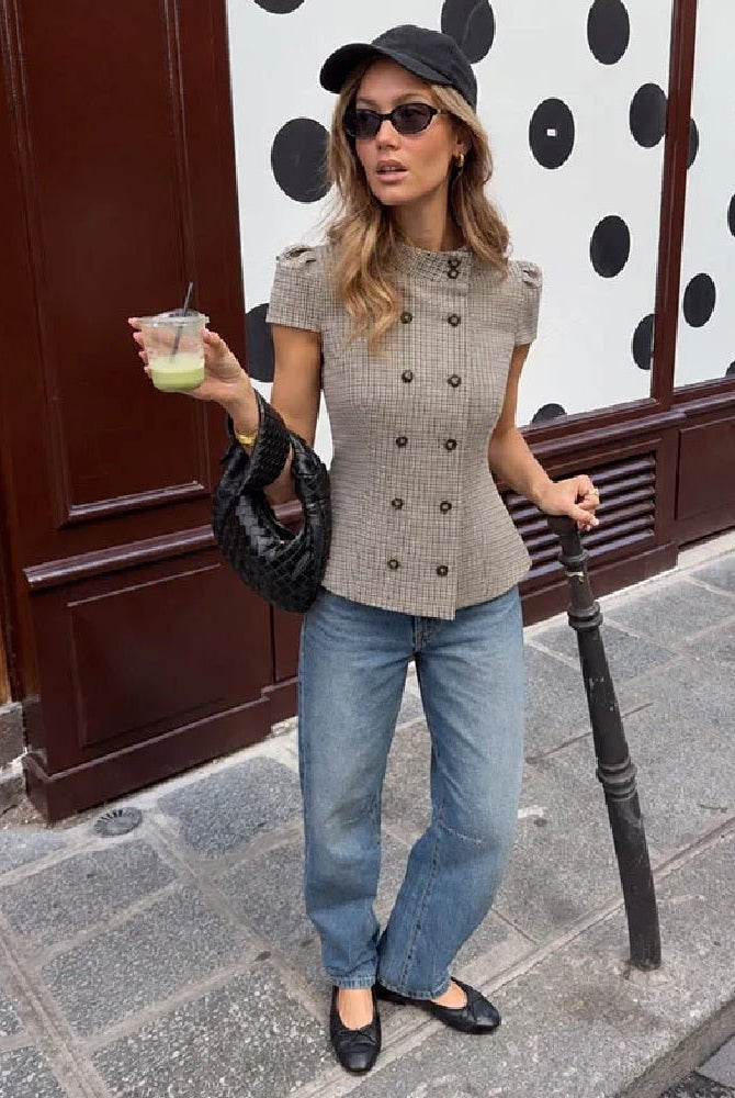 ZEYA - Lola Plaid High Neck Fitted Blouse