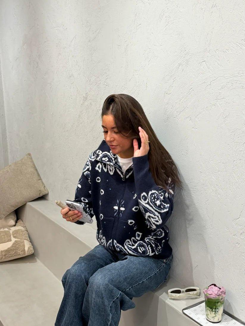 ZEYA - Melanie Paisley Zip-Up Knit Jacket