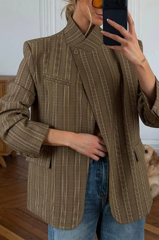 ZEYA - Melanie Plaid Stand Collar Blazer