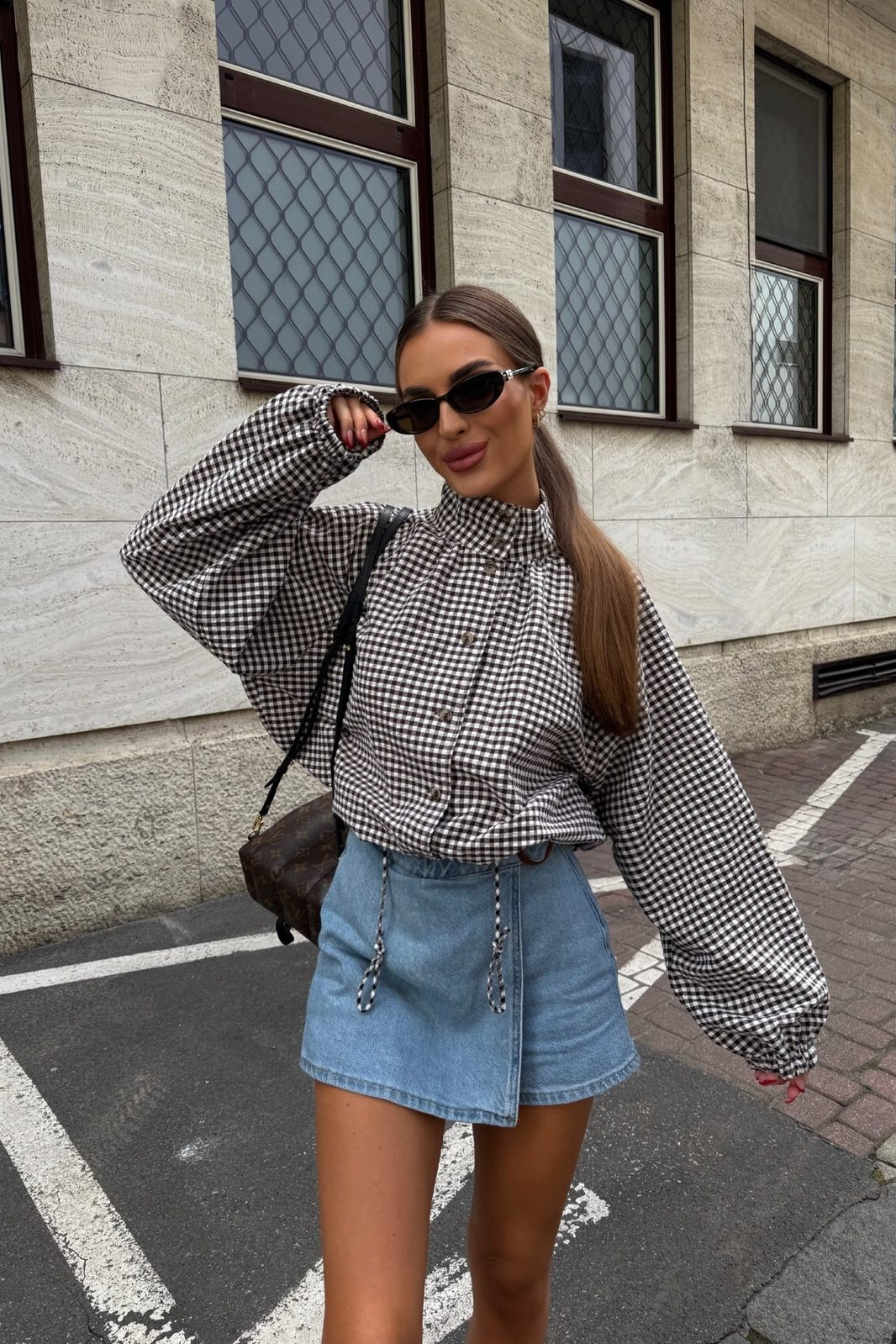 ZEYA - Mila Plaid Drawstring High Neck Jacket