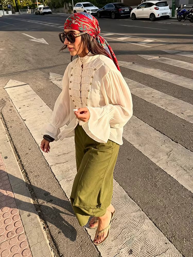 ZEYA - Miranda Vintage Stand Collar Frog Button Blouse