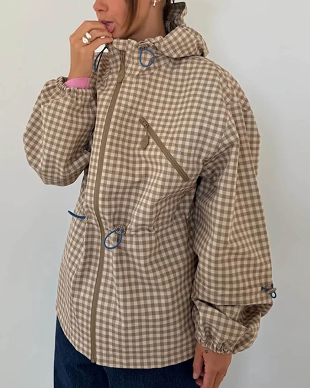 ZEYA - Miriam Plaid Hooded Trench Jacket