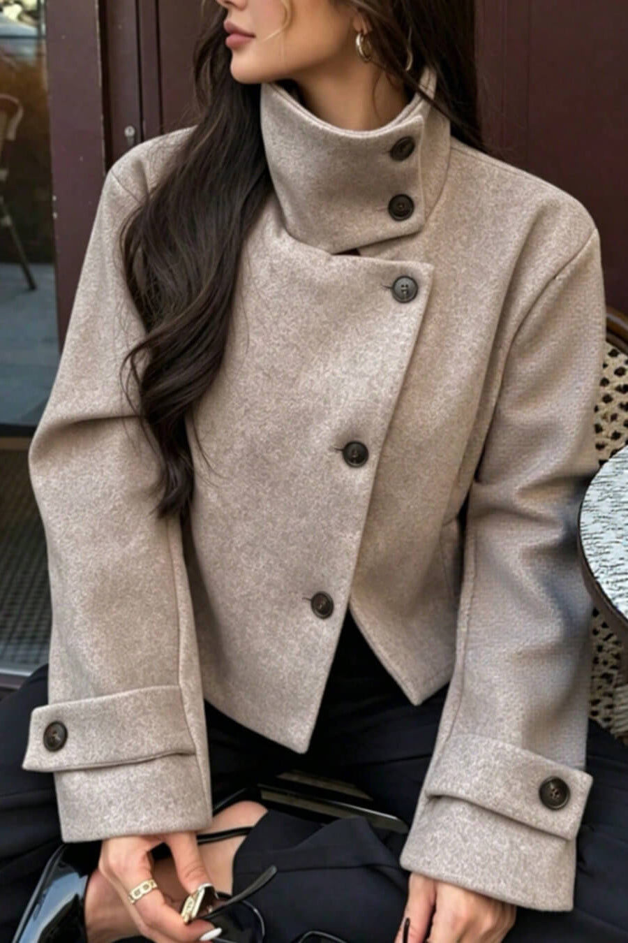 ZEYA - Monica Rose Buckle Stand Collar Coat