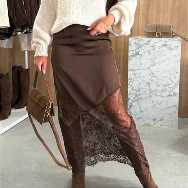 ZEYA - Nadia Satin Lace Maxi Skirt