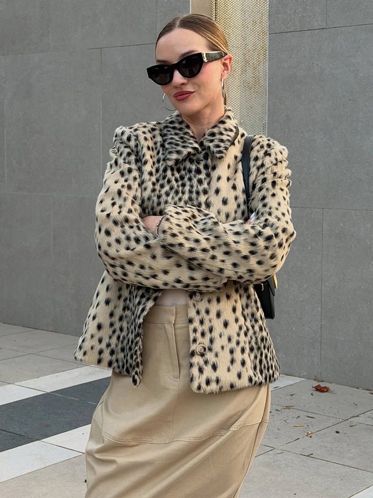 ZEYA - Natalie Leopard Faux Fur Lapel Coat