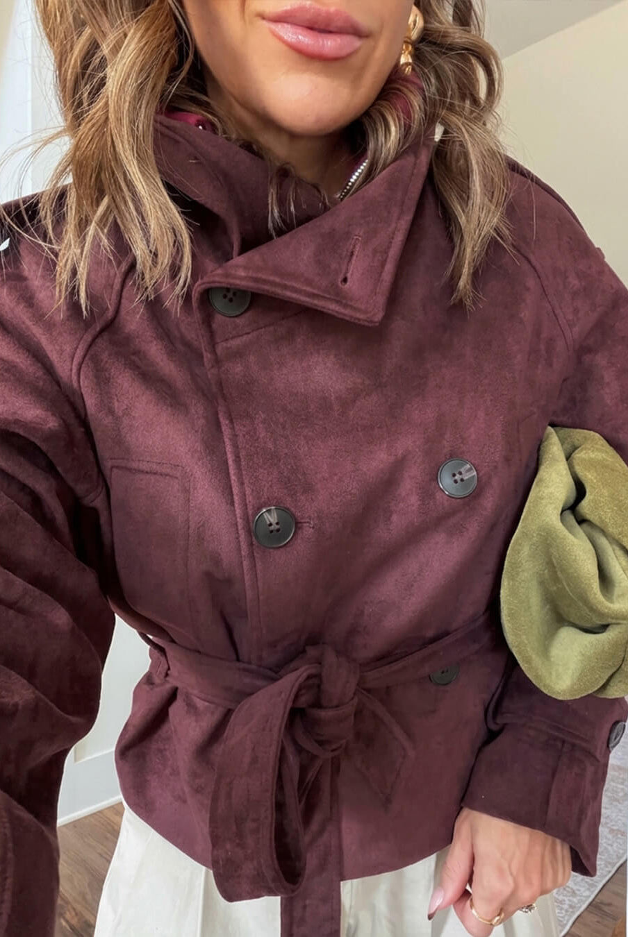 ZEYA - Nicole Funnel Neck Faux Suede Belted Jacket