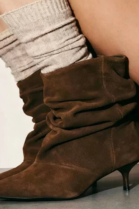 ZEYA - Nina Faux Suede Ruched Ankle Boots