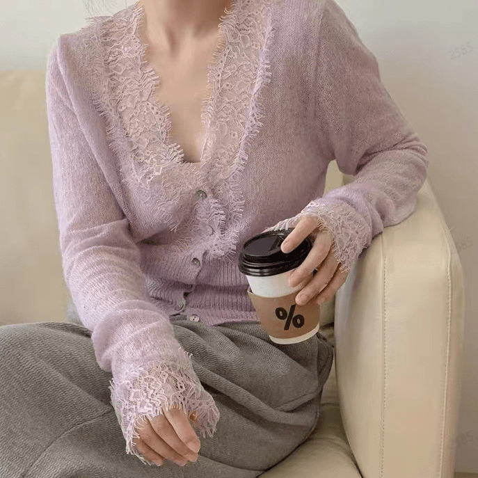 ZEYA - Olive Knitted Lace Cardigan