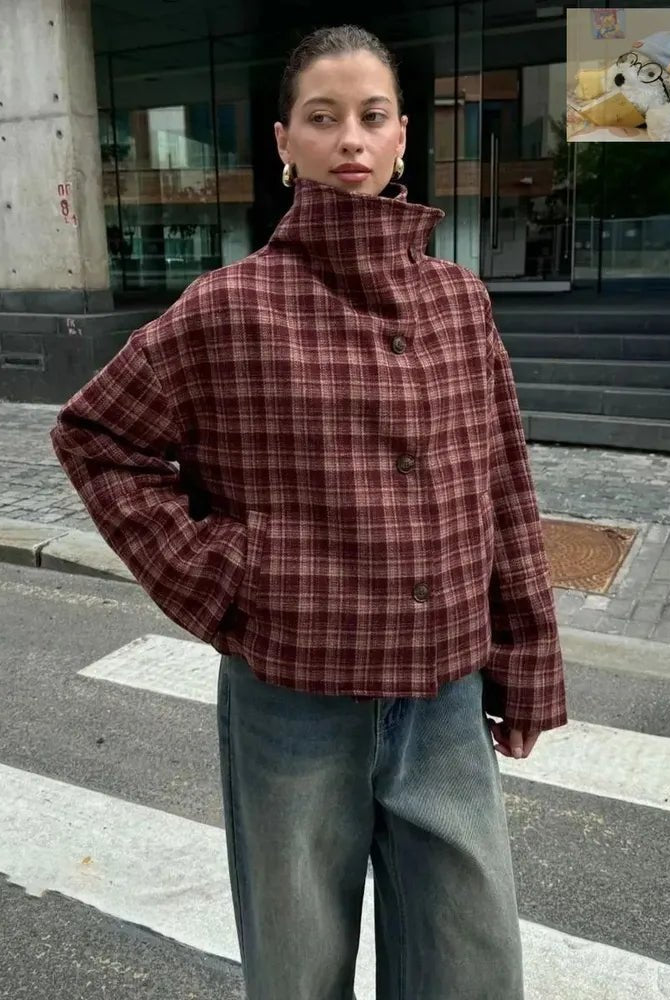 ZEYA - Rachel Plaid Stand Collar Coat