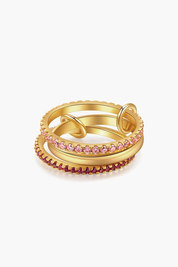 ZEYA - Rosy Pink Rhinestone Stacked Ring
