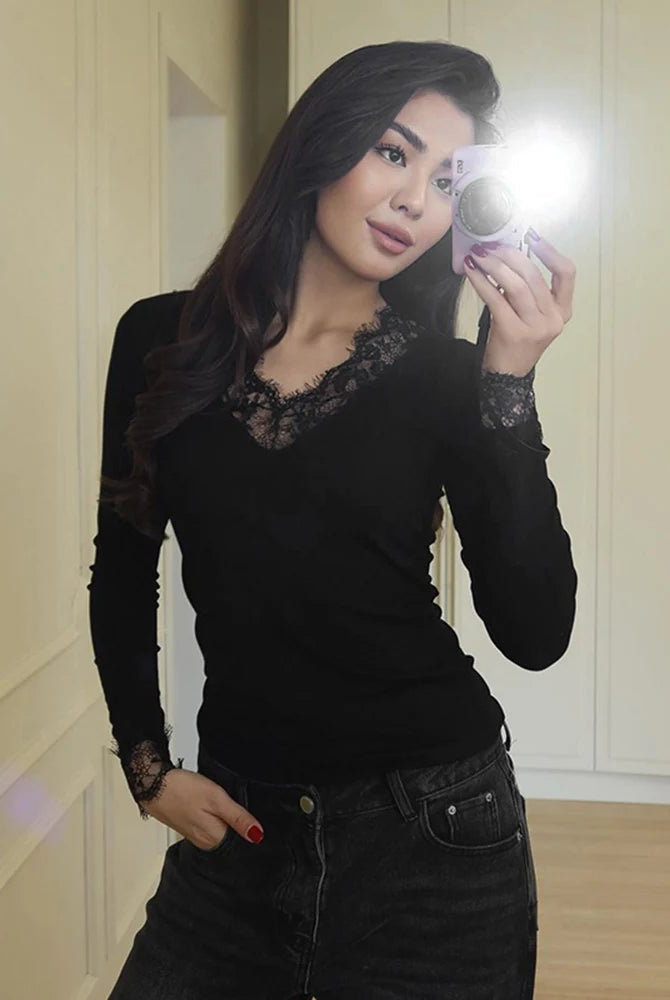ZEYA - Sarah Lace V-Neck Casual Top