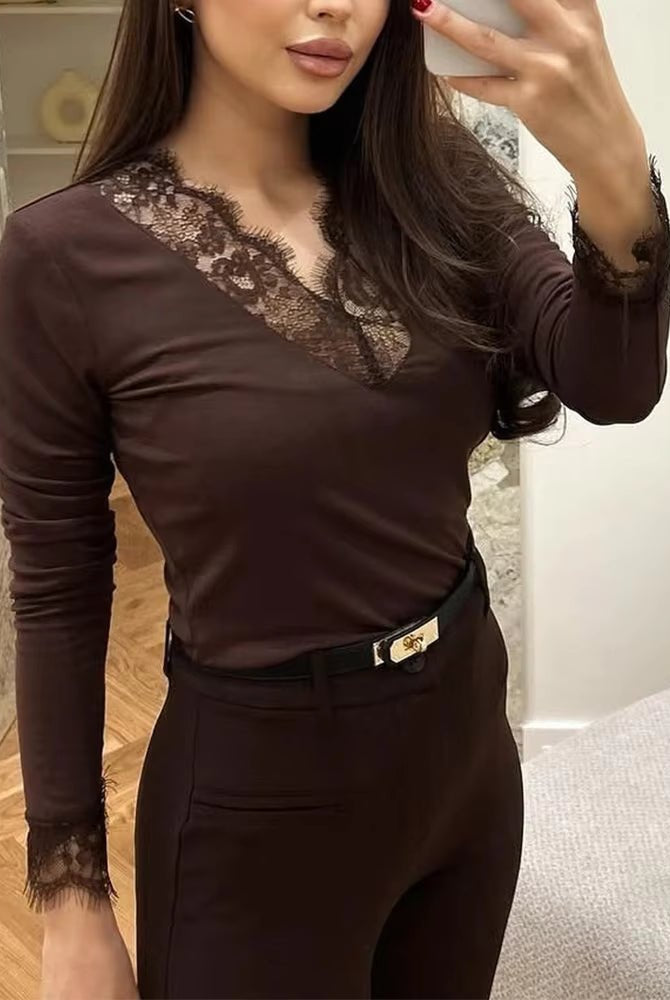 ZEYA - Sarah Lace V-Neck Casual Top