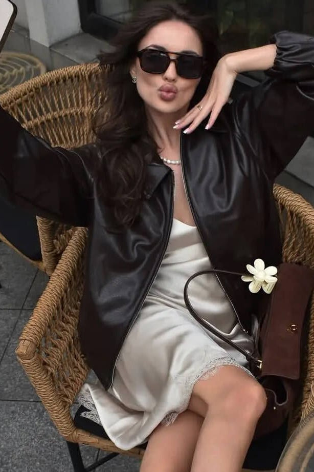 ZEYA - Sienna Faux Leather Bomber Jacket