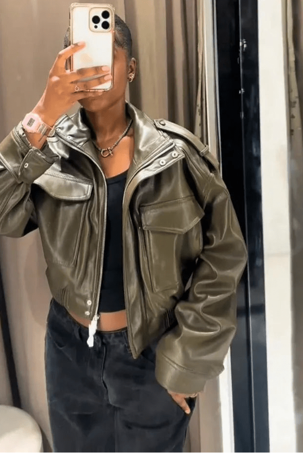 ZEYA - Sofia Faux Leather Bomber Jacket