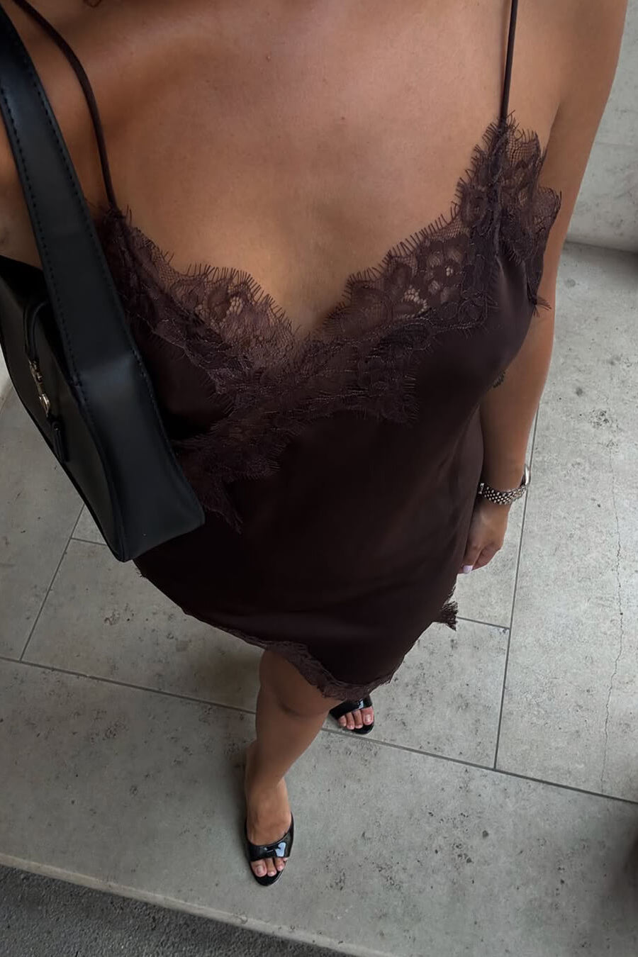 ZEYA - Sophia Asymmetric Satin Lace Midi Dress
