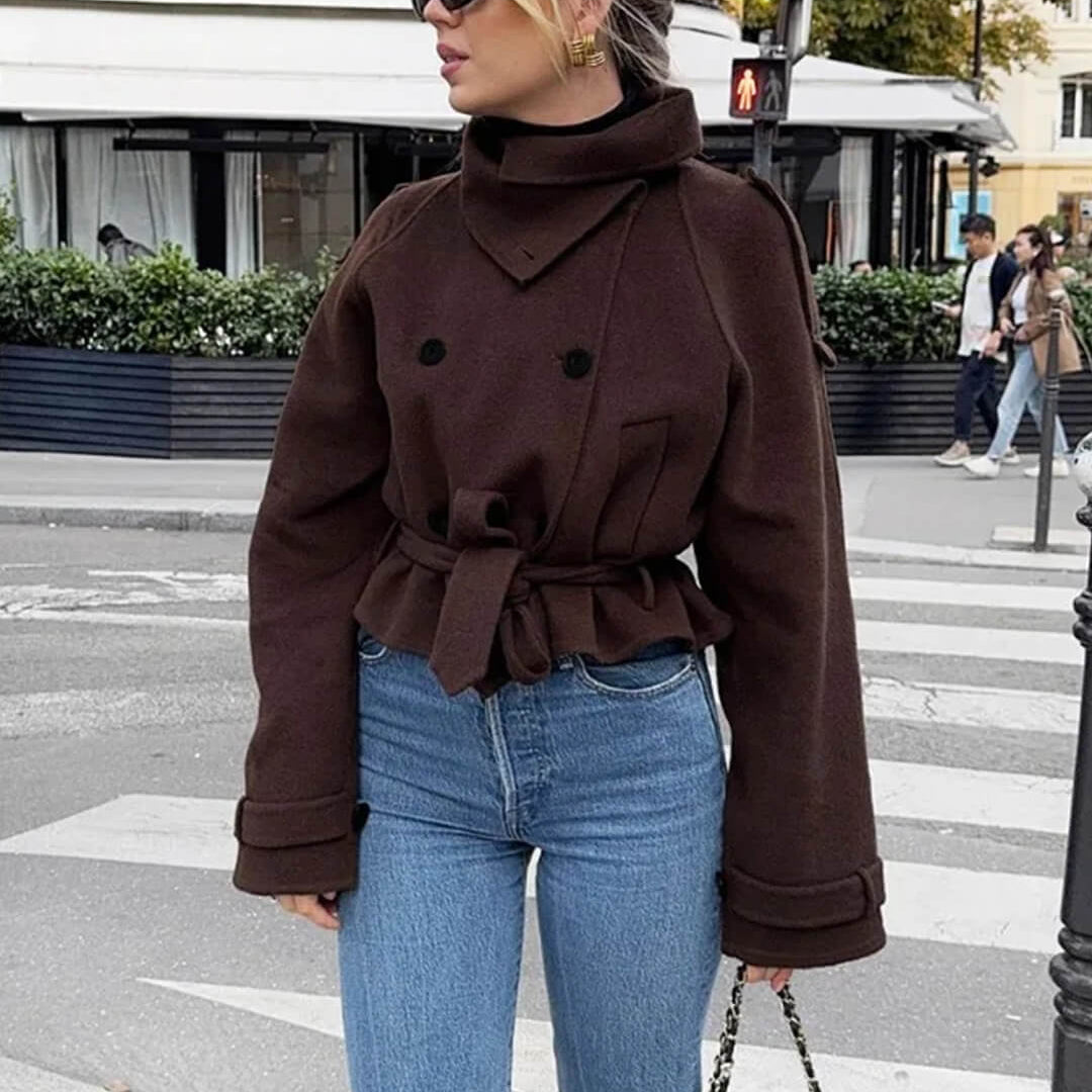 ZEYA - Sophia Stand Collar Short Trench Coat