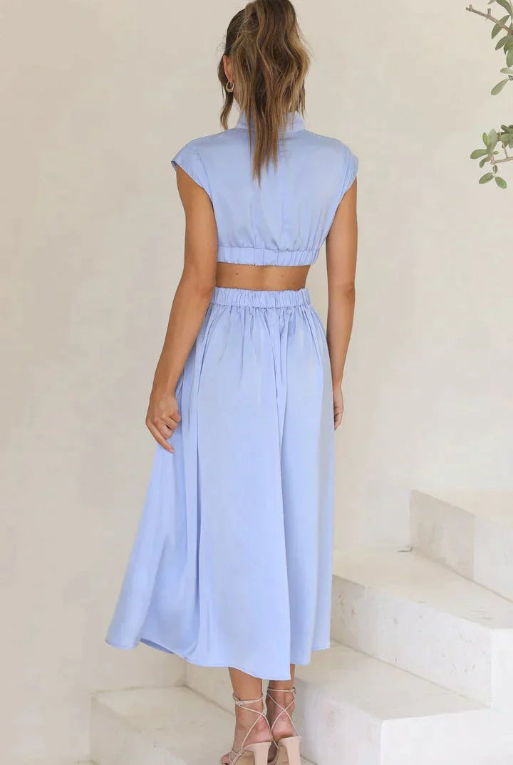 ZEYA - Syra High - Neck Midi Dress with Waist Cutouts