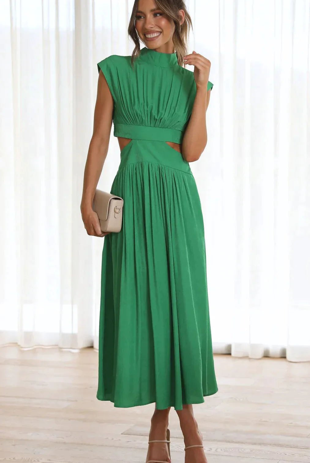 ZEYA - Syra High - Neck Midi Dress with Waist Cutouts