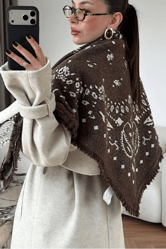 ZEYA - Terry Knitted Fringed Square Scarf