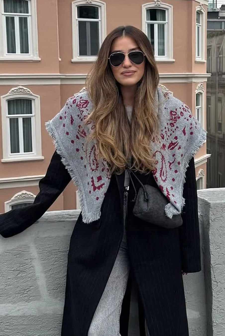 ZEYA - Terry Knitted Fringed Square Scarf