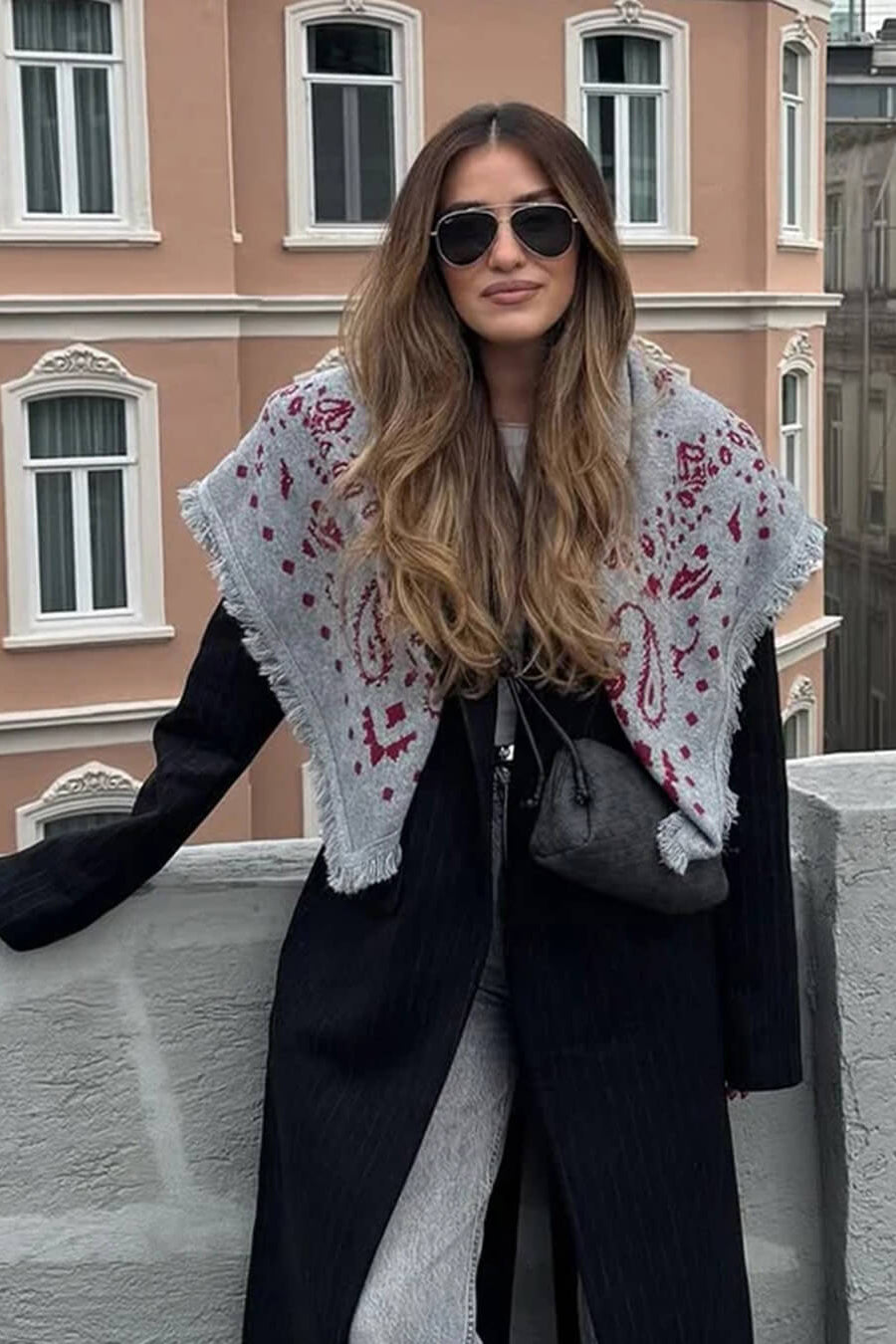 ZEYA - Terry Knitted Fringed Square Scarf