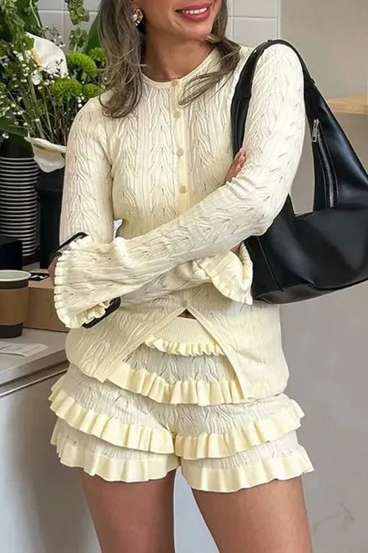 ZEYA - Tiana Ruffled Knit Shorts Set