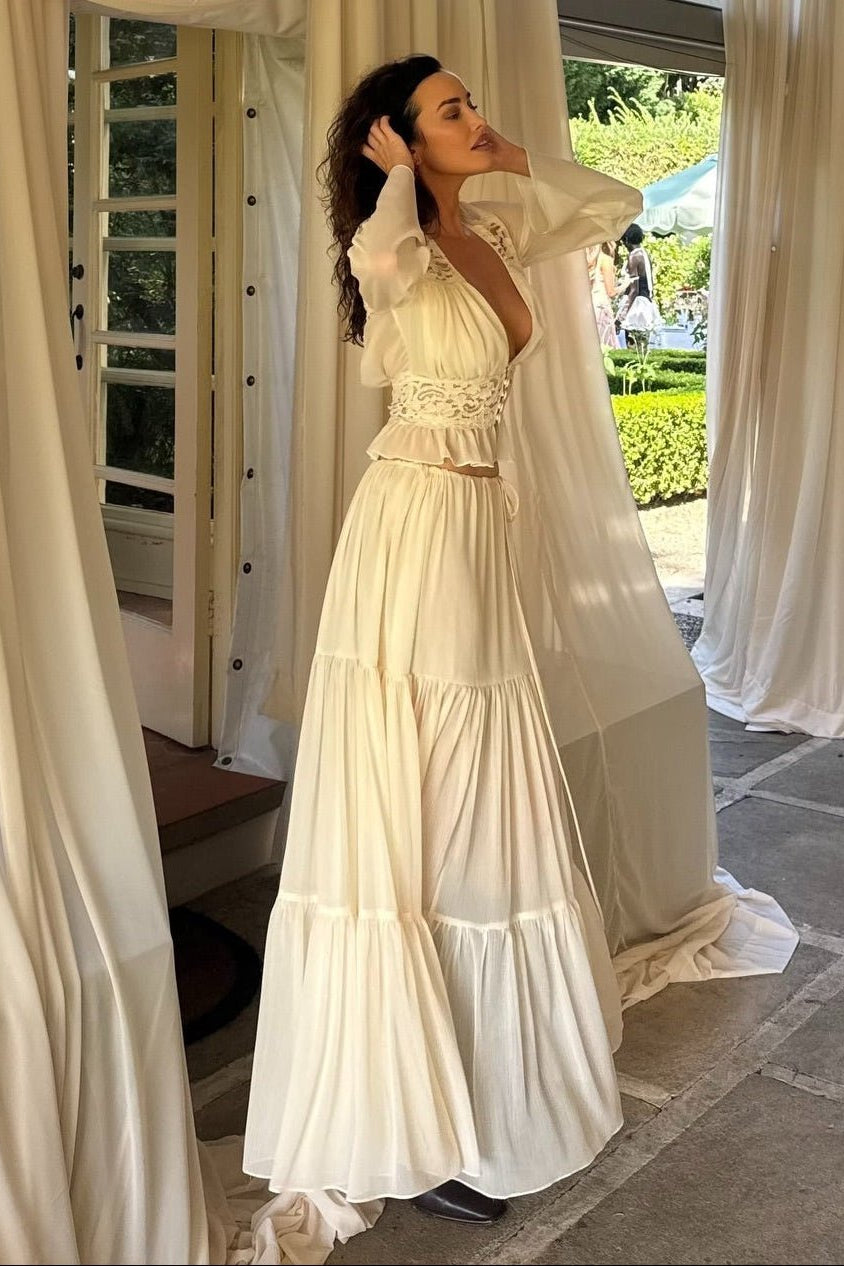 ZEYA - Vittoria Lace V-Neck Maxi Skirt Set