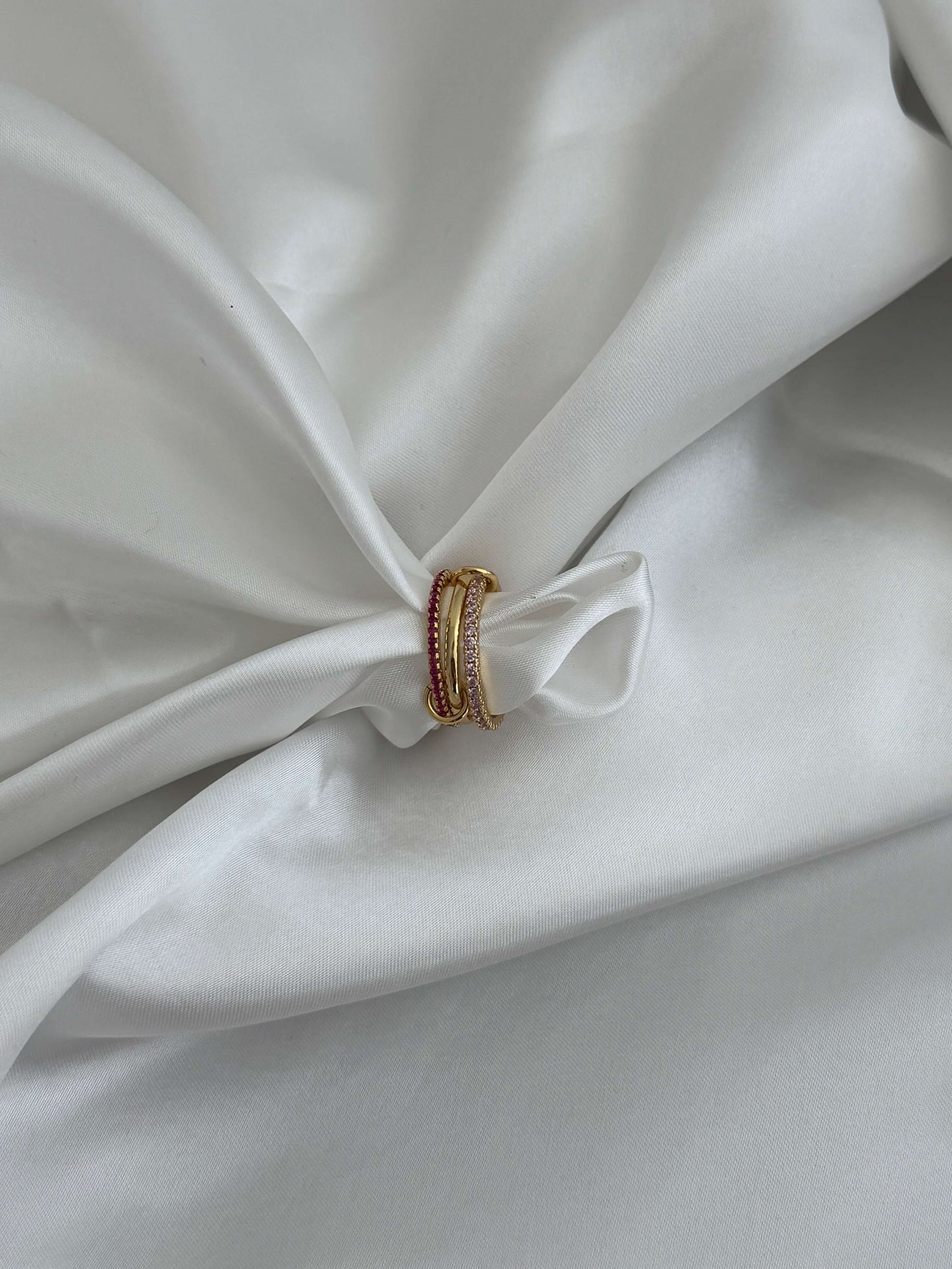 Rosy Pink Rhinestone Stacked Ring