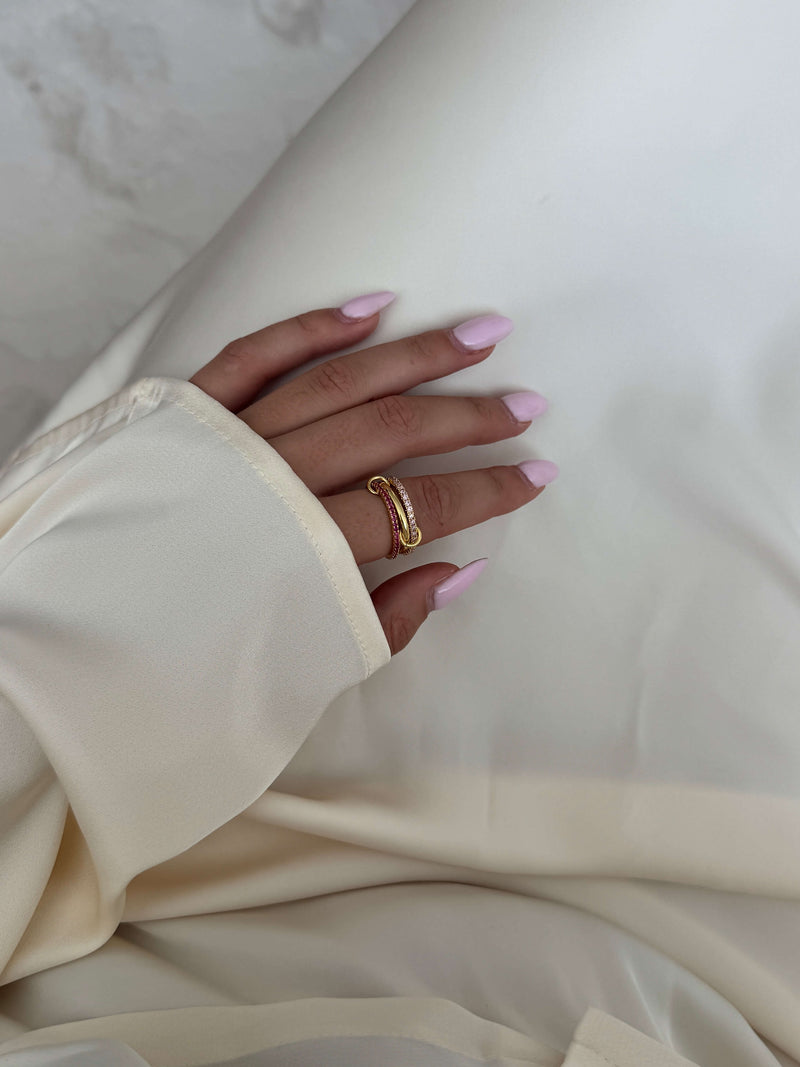 Bague empilée en strass rose rosé