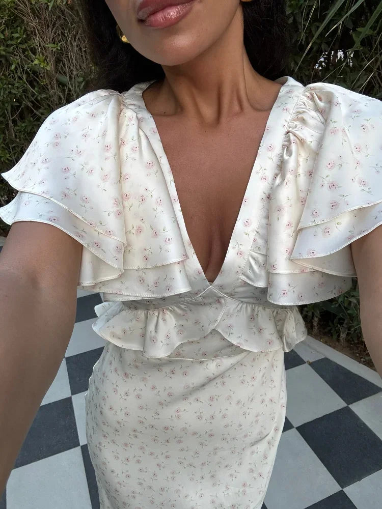 Sophia Rüschenärmel Midi-Kleid