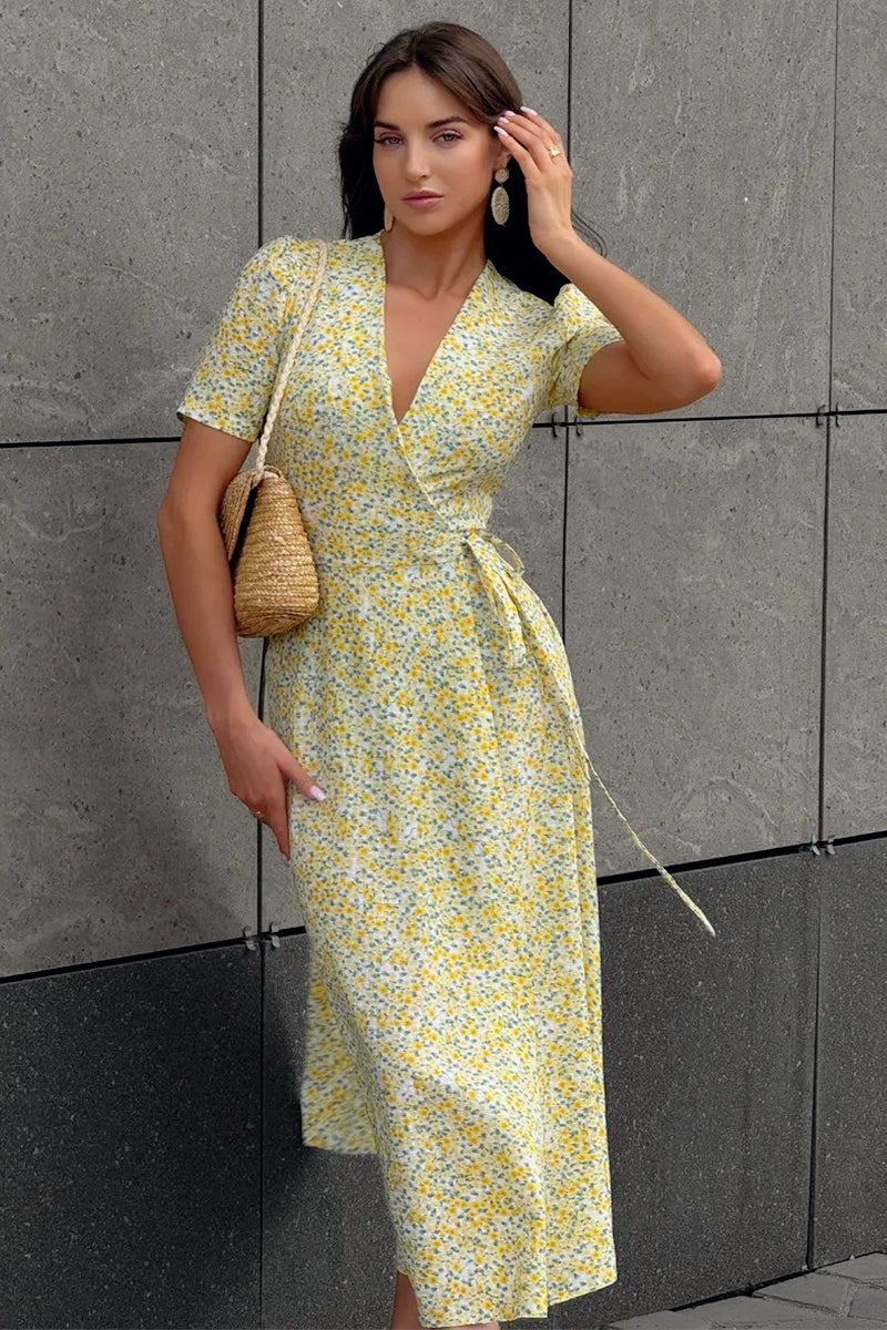 Miranda Blumen-Midikleid Wickelstil