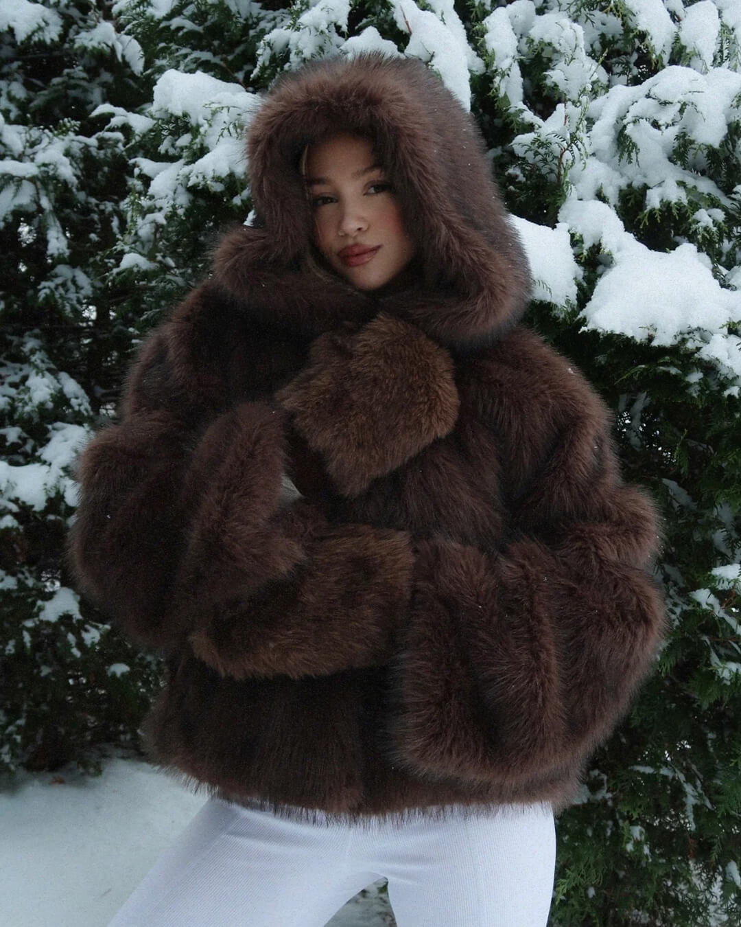 Ivy Faux Fur Hooded Short Coat - Stylish Short Coat for Women, Autumn/Winter Fashion 0