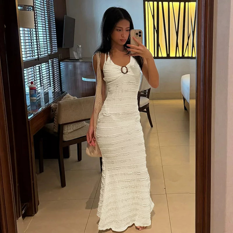 Margot robe longue halter à volants