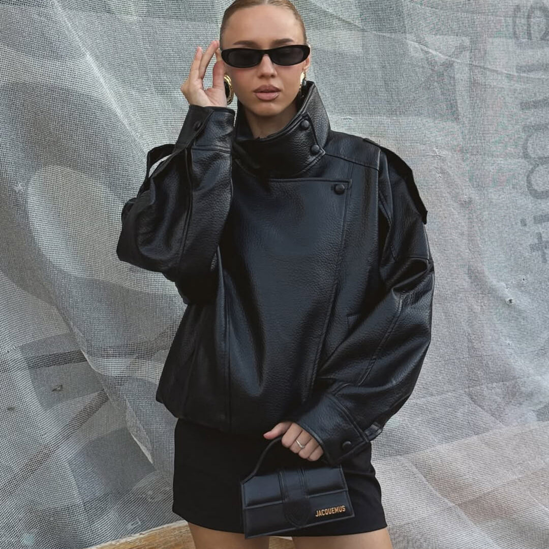 Veste en cuir asymétrique Lucille