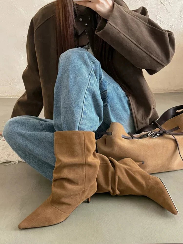 Bottines plissées en daim synthétique Nina
