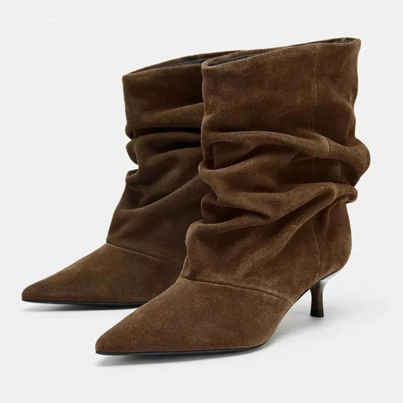 Nina Faux Suede Ruched Ankle Boots
