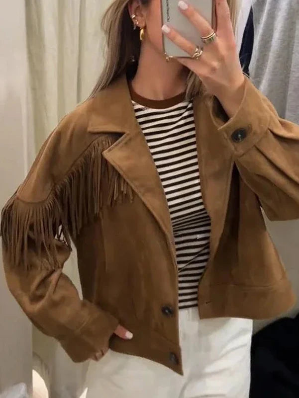 Giacca corta Helen in suede con rever