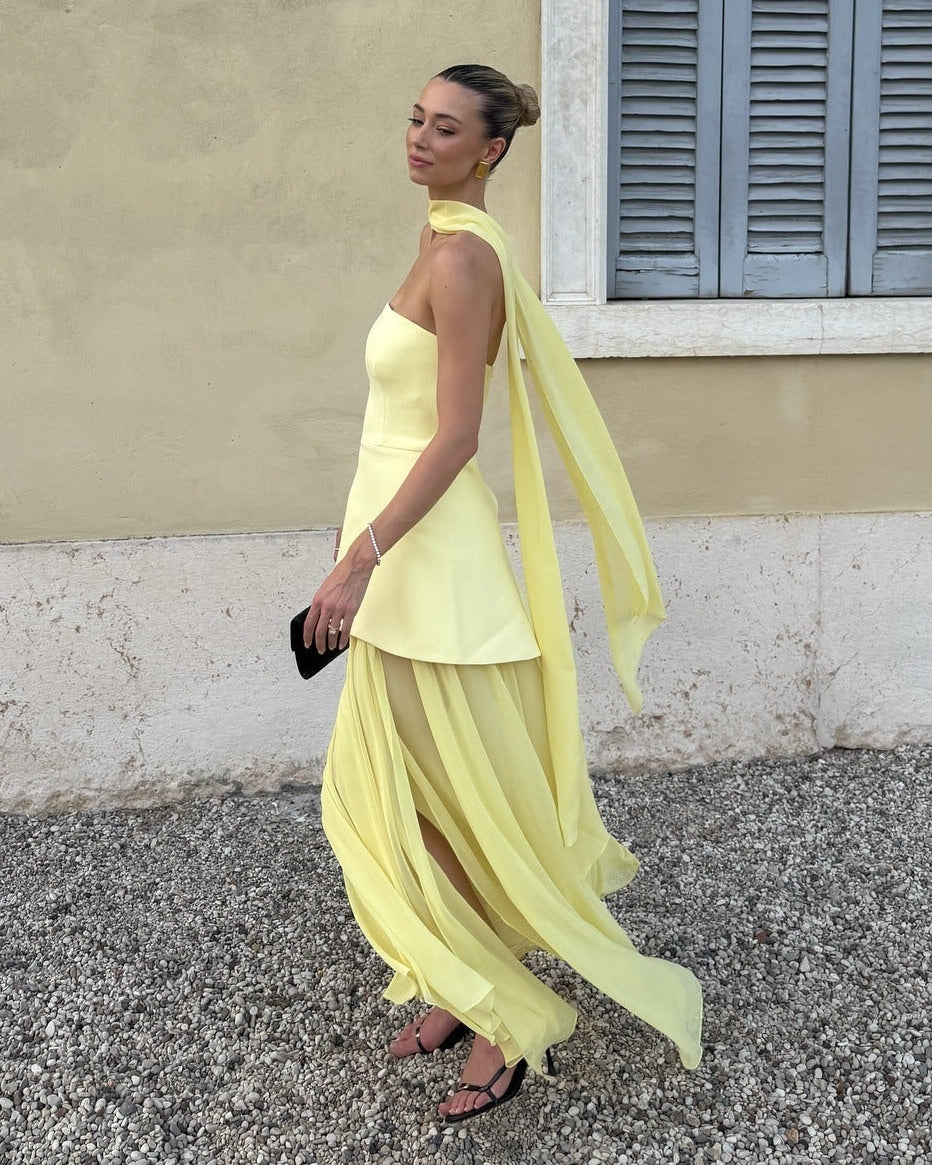 Sophia robe maxi asymétrique transparente